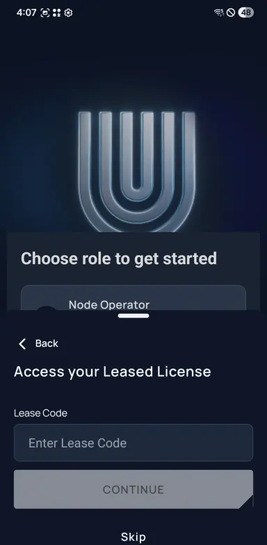 Unetwork app Lease Code field