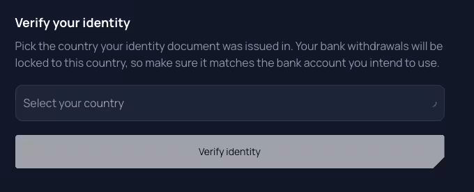 Unetwork identity verification screen with country selection