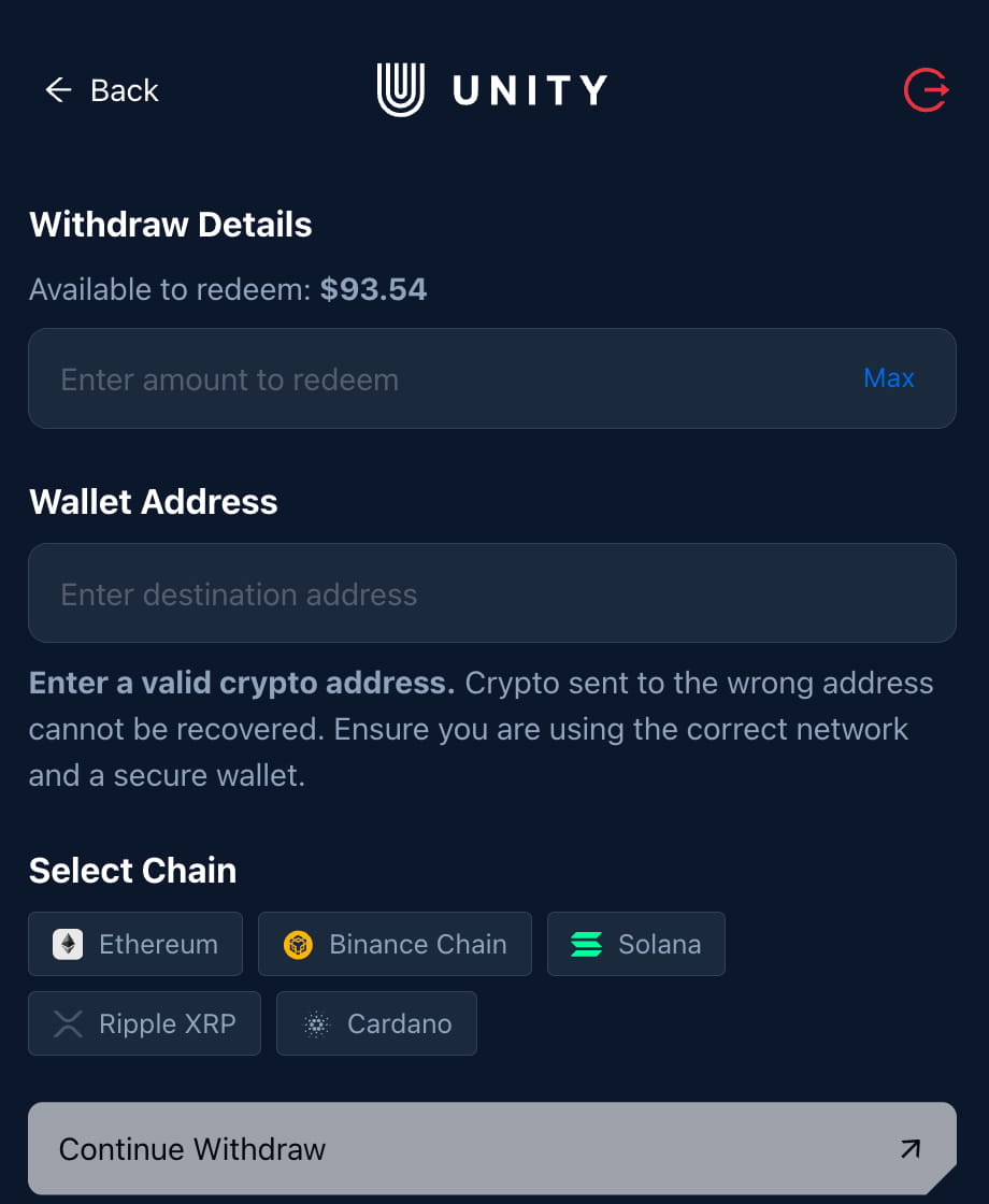 Unetwork crypto withdrawal detail screen